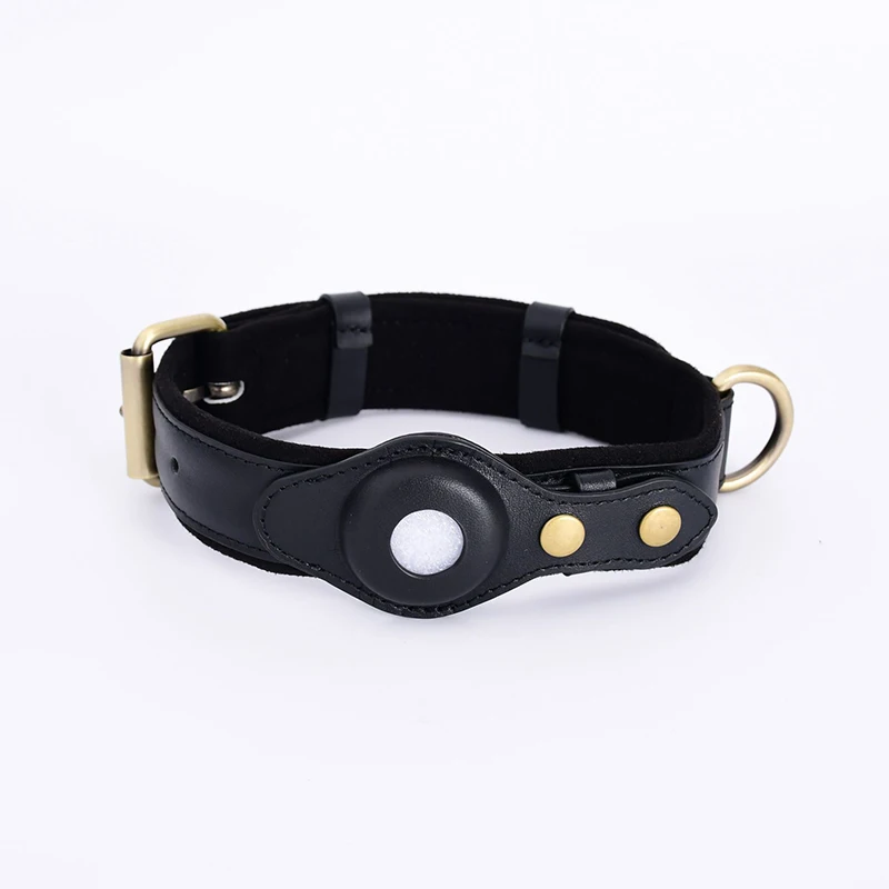 Wholesale Customizable Leather Dog Position Collar Tracker Case Lined Polyester For AirTag