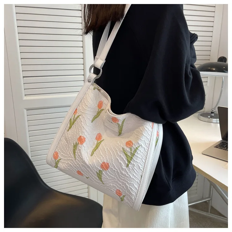 Z061 Female Trend Shopping Bag Quality Stylish Cloth Tote Bag 2022 Hot Sale Handbags Women Flower Print Pattern Shoulder Bag