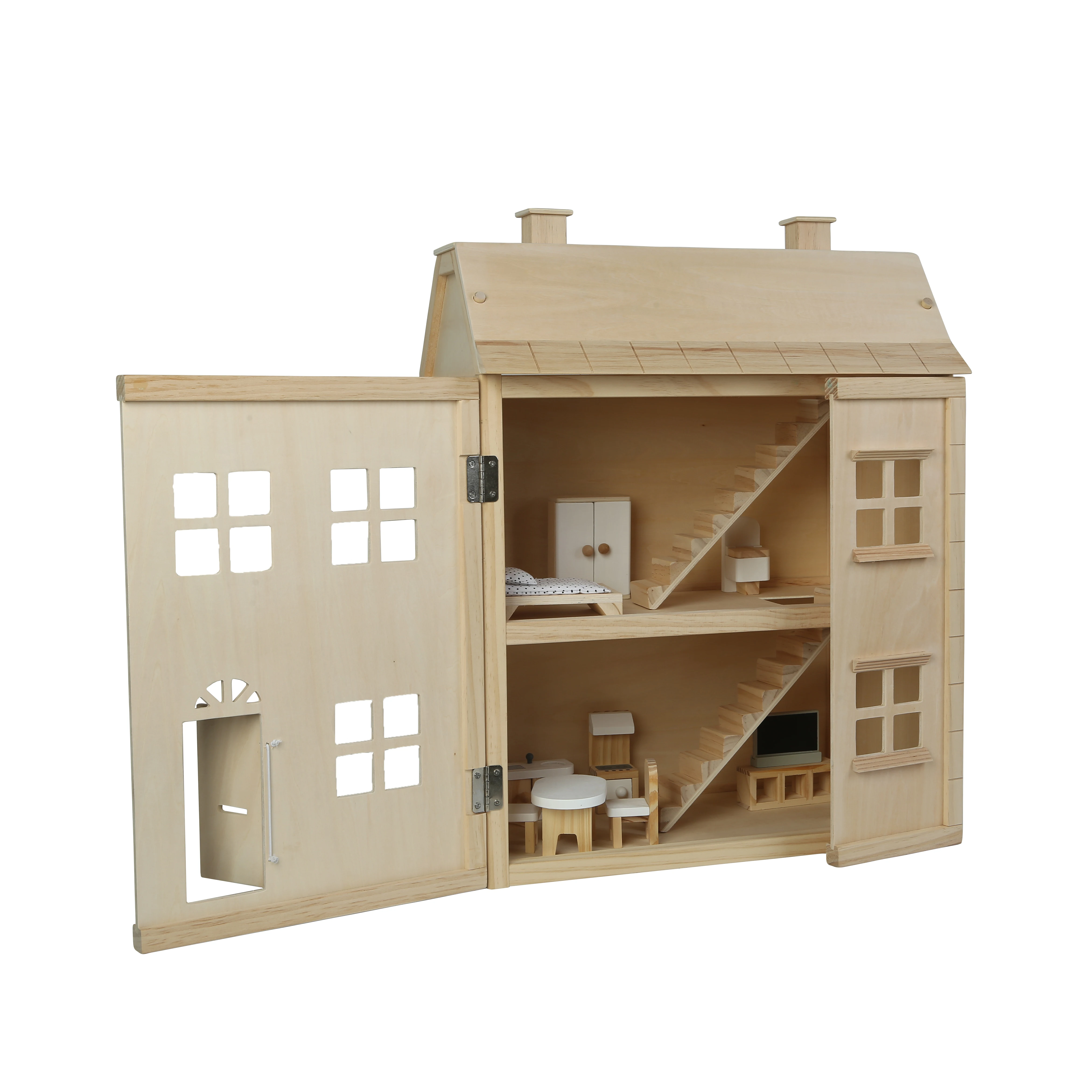 Montessori Toys Natural Wooden foldable Doll House for Toddler Dollhouse Toys