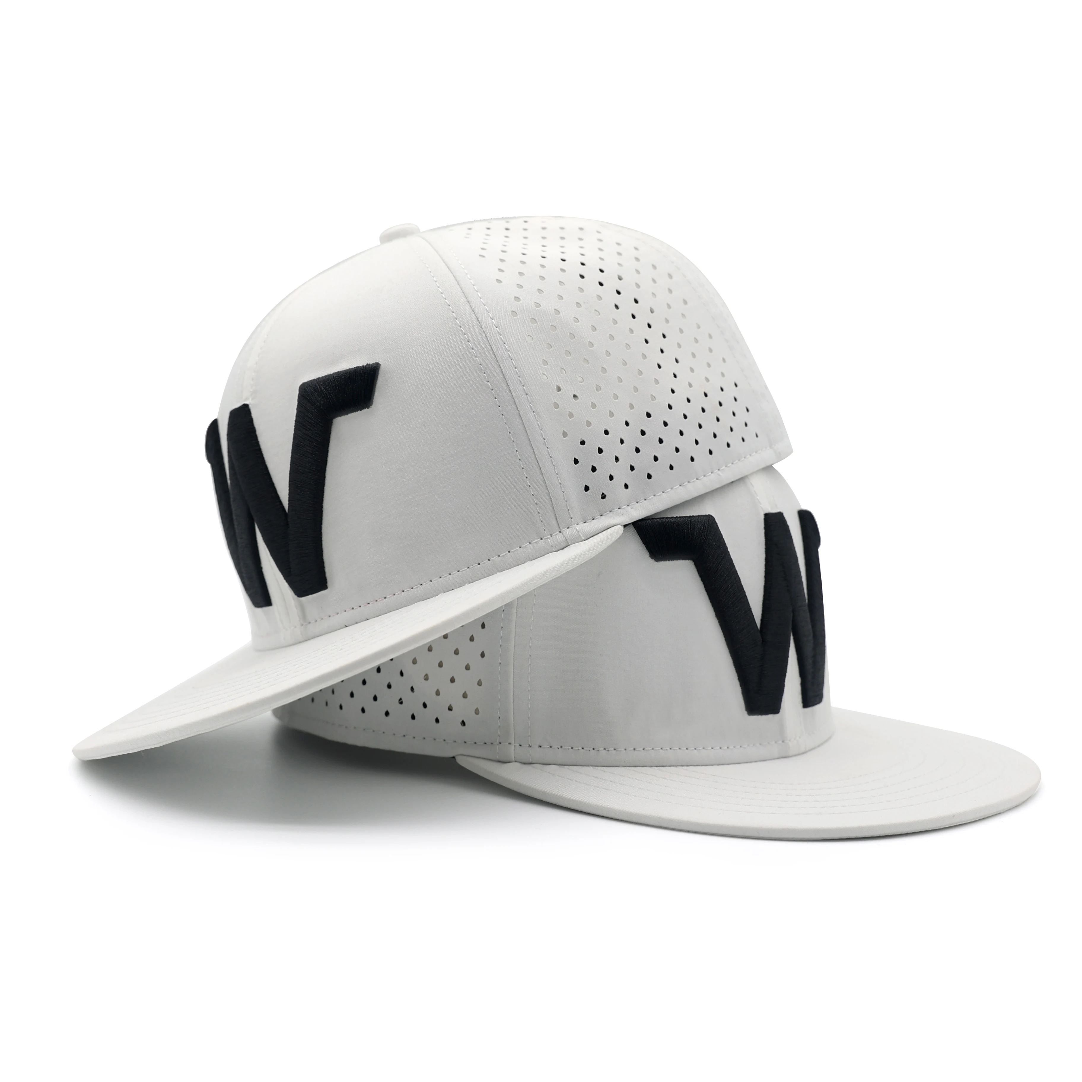 Gorras Custom 3D embroidery logo Flat Brim fitted White color golf Cap Hat