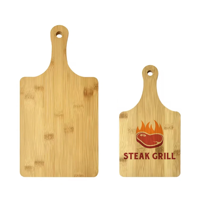 Custom Logo Wooden Cutting Boards Sublimation Blank Bamboo Cheese Cutting Board Steak Bread Pizza Board with Handle