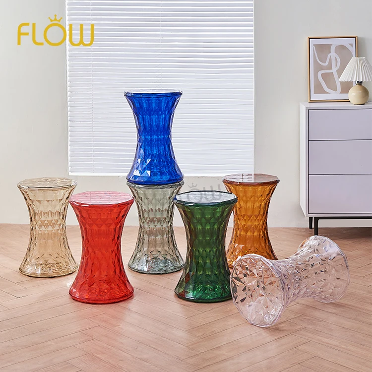 wholesale dining room furniture Plastic Pc Transparent Clear colorful Coffee Stool Round Modern Chair Plastic bar dining Stool