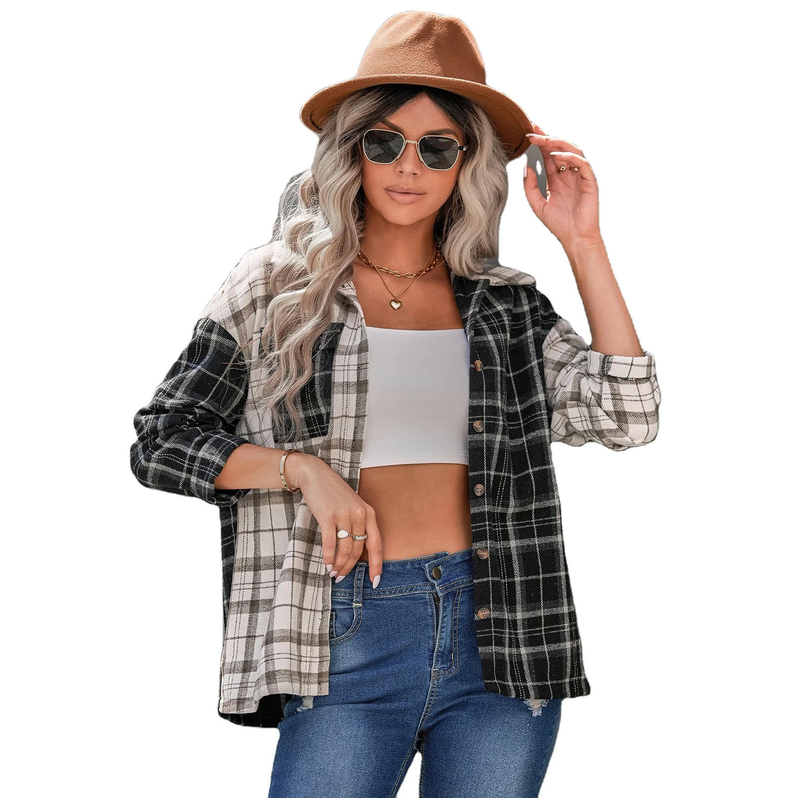 High quality chinese supplier leisure plaid ladies jacket flannel shirts, women turn-down collar casual shirt coats