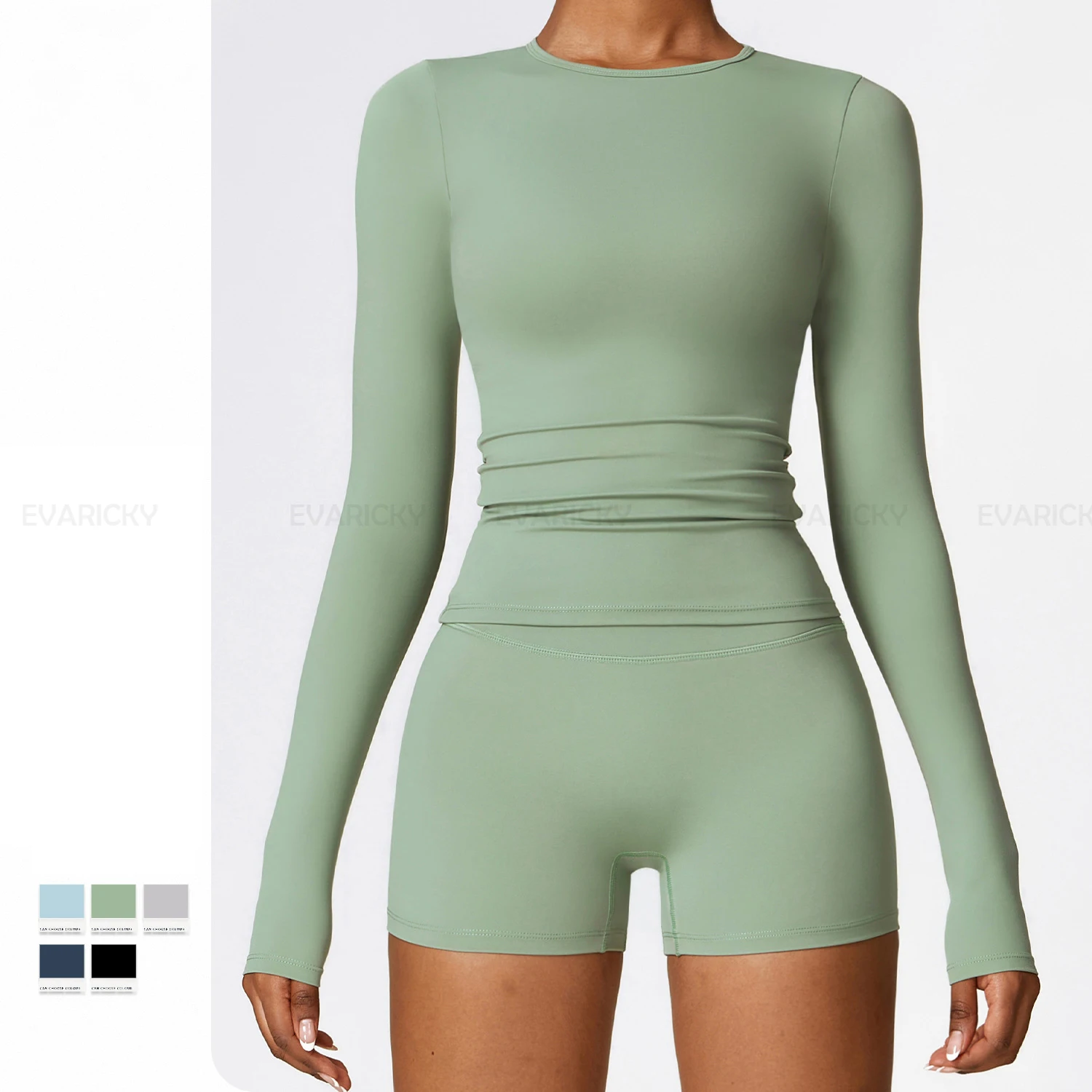 Custom Round Collar Slim Fit T Shirt Sweatshirt Yoga Tracksuit No Chest Pad Long Sleeve Workout Top Sport T-Shirt For Women