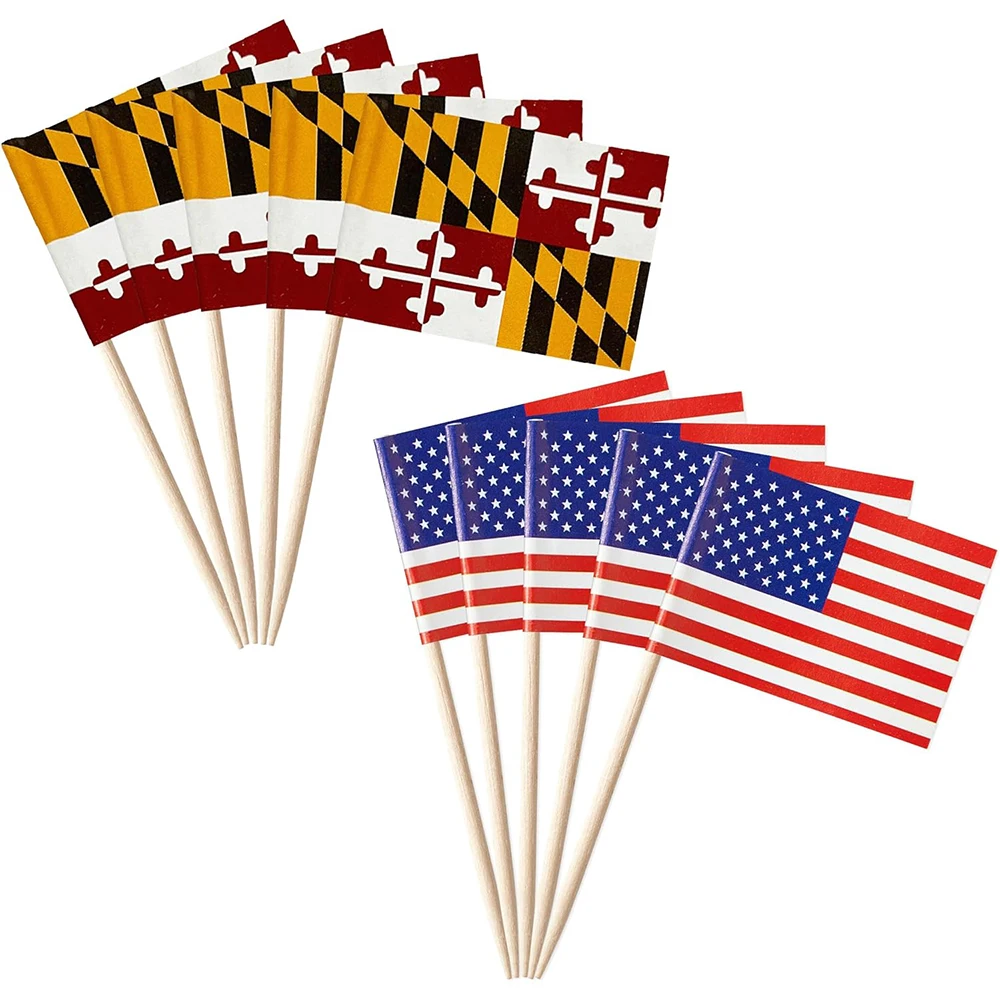 Custom party cake decor wooden mini tooth pick stick flag 2.5x3.5cm