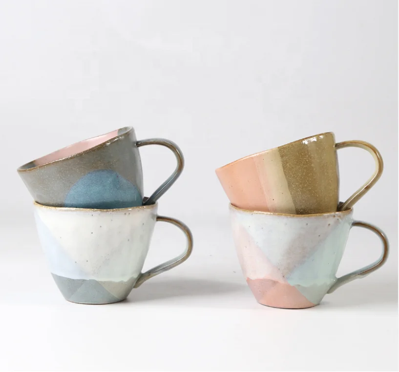 WGB-015 Attractive Unique Design Rustic Overlap Reactive Glaze Terracotta Tea Cup Set Personalised Coffee Ceramic Mug for