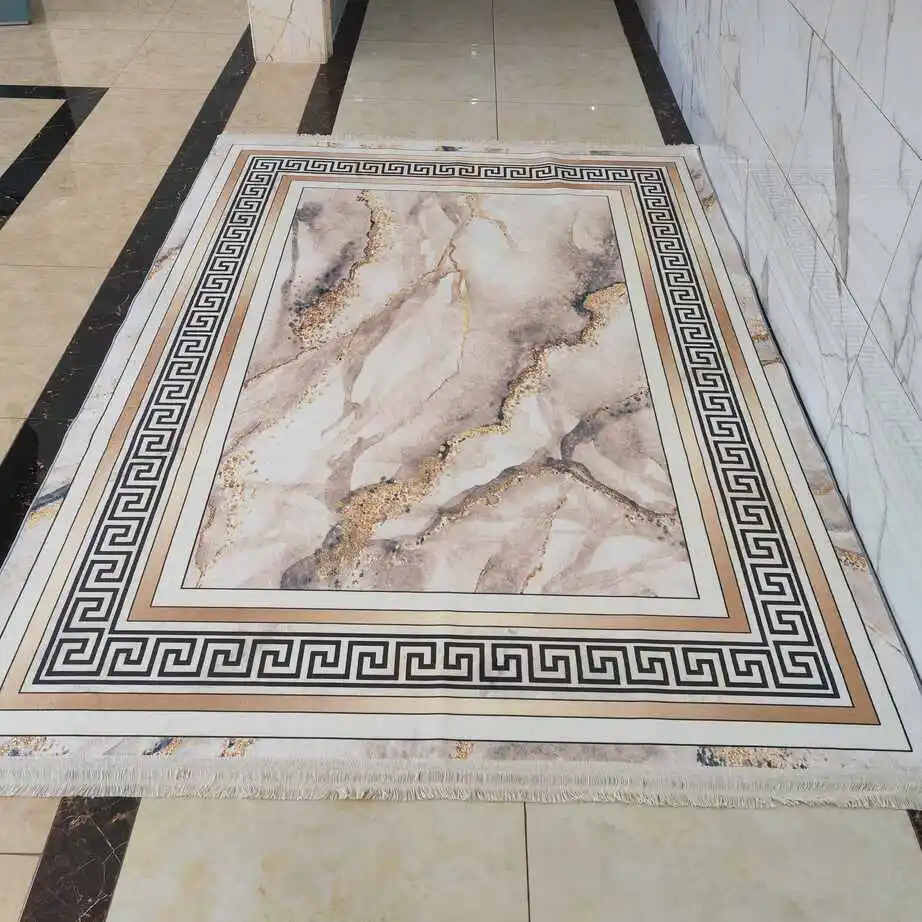3d printed Home Decor Polyester Greek Border Rug Black Marble Rug Pattern Rug