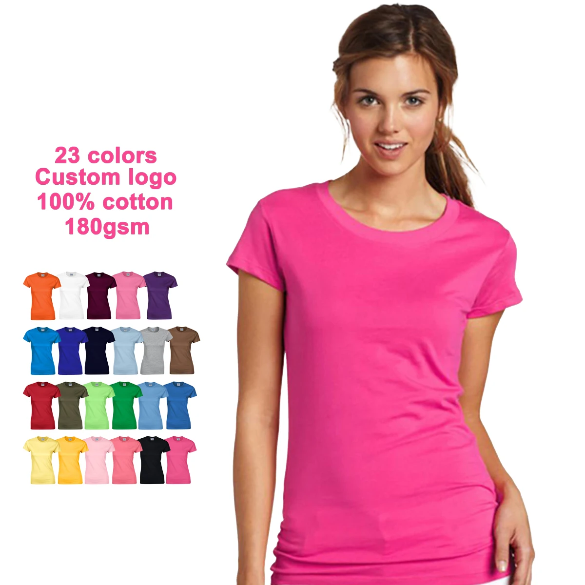 Women 100% Cotton Plain Blank Tee Shirt Wholesale Custom Logo T shirt