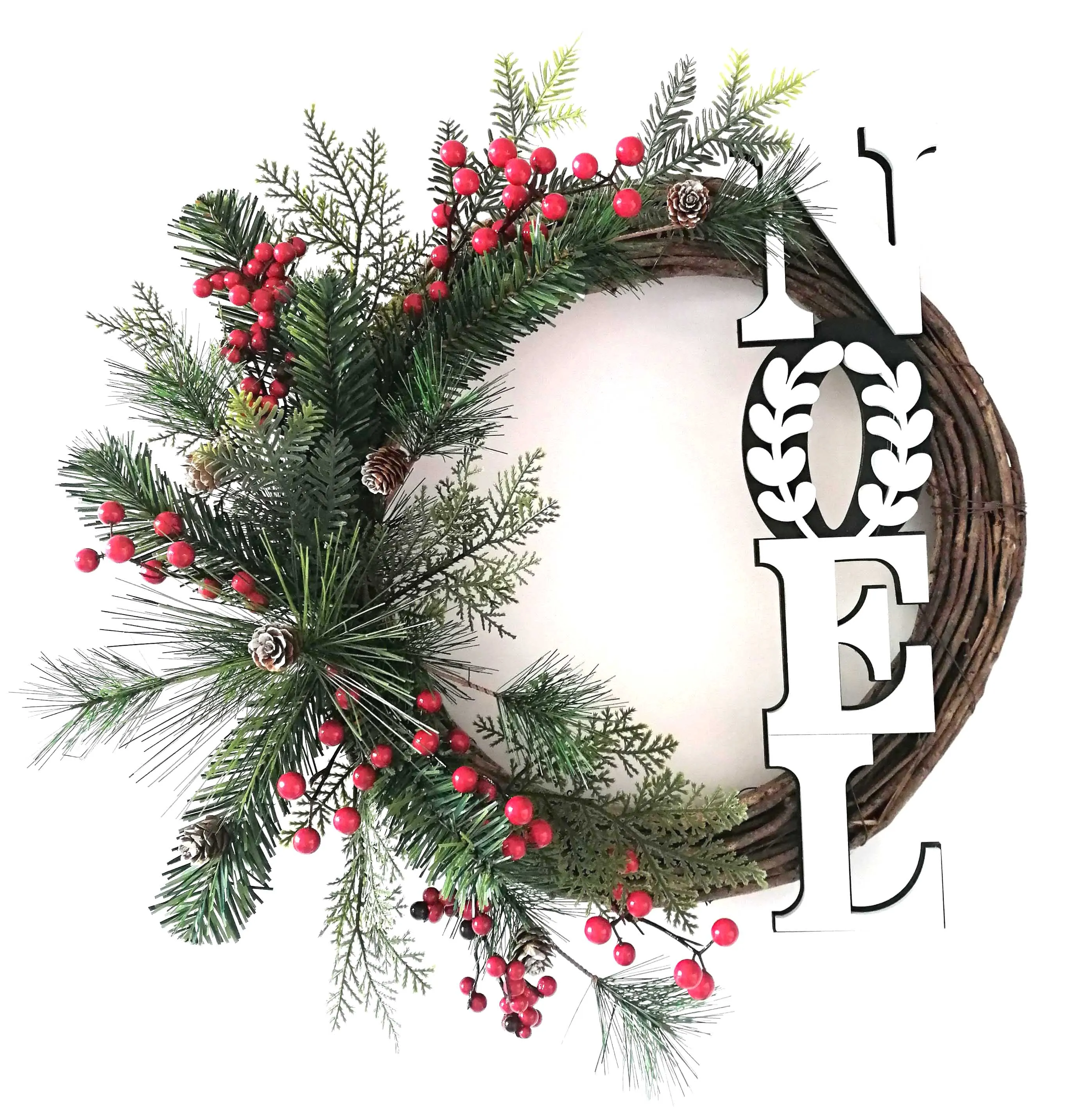Оптовая продажа, искусственная проволочная рамка Win Young, Рождественский шар из сосны, большой цветочный венок из ягод, Декоративный Рождественский венок