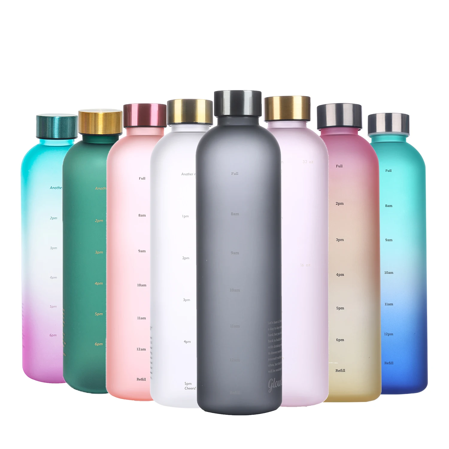 Custom Bpa Free Sport Frosted Plastic Water Bottle Drinking Sport Plastic Motivational Water Tumbler With Time Marker Straw