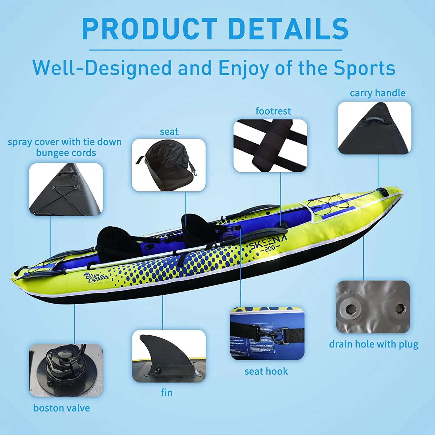 New Arrival Inflatable Kayak Drop Stitch Canoe Boat Sit On Top Portable Foldable Kayak Hl-K2 For Fishing Recreational Kayak