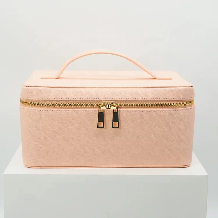 New Arrival Pink Makeup Trolley Case Outdoor Lady Genuine Leather Cosmetic Bags & Case