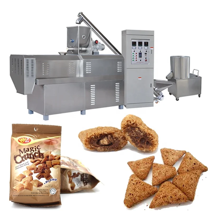 Corn Puffed Snack Food Making Machinery / Chocolate Filled Puff Snack Making Plant Twin Screw Extruder For Corn Snack Food