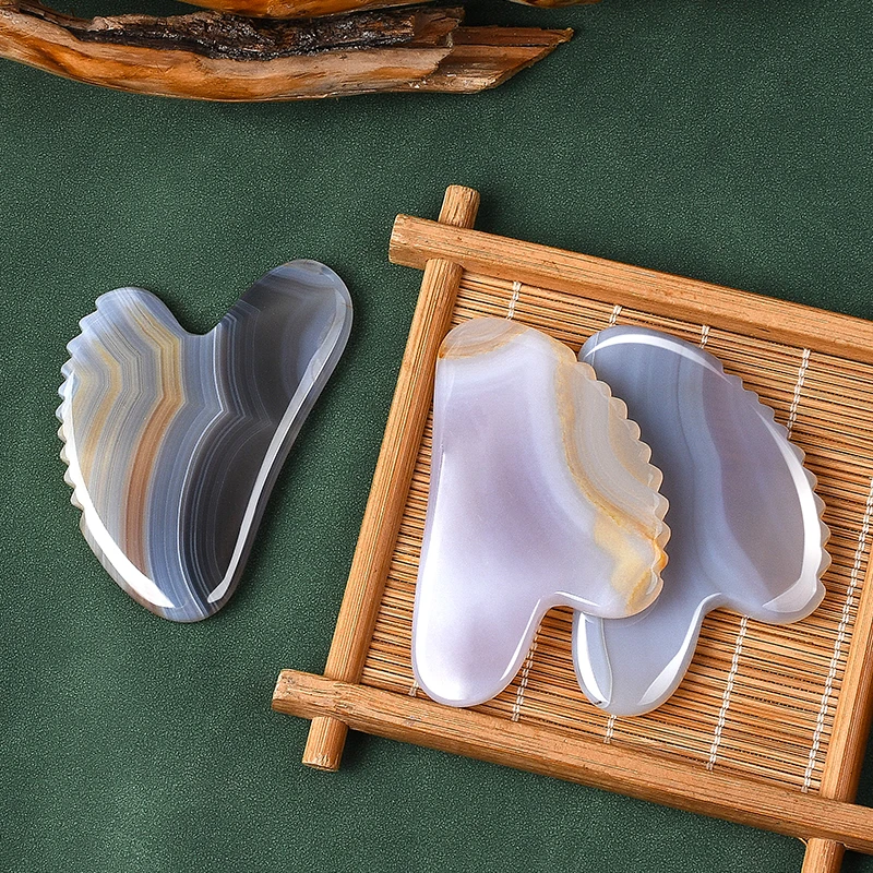 Natural Jade Stone Facial Skin Care Guasha Massager Crystal Face Anti-aging Beauty Tool Custom Rose Quartz Gua Sha With Teeth