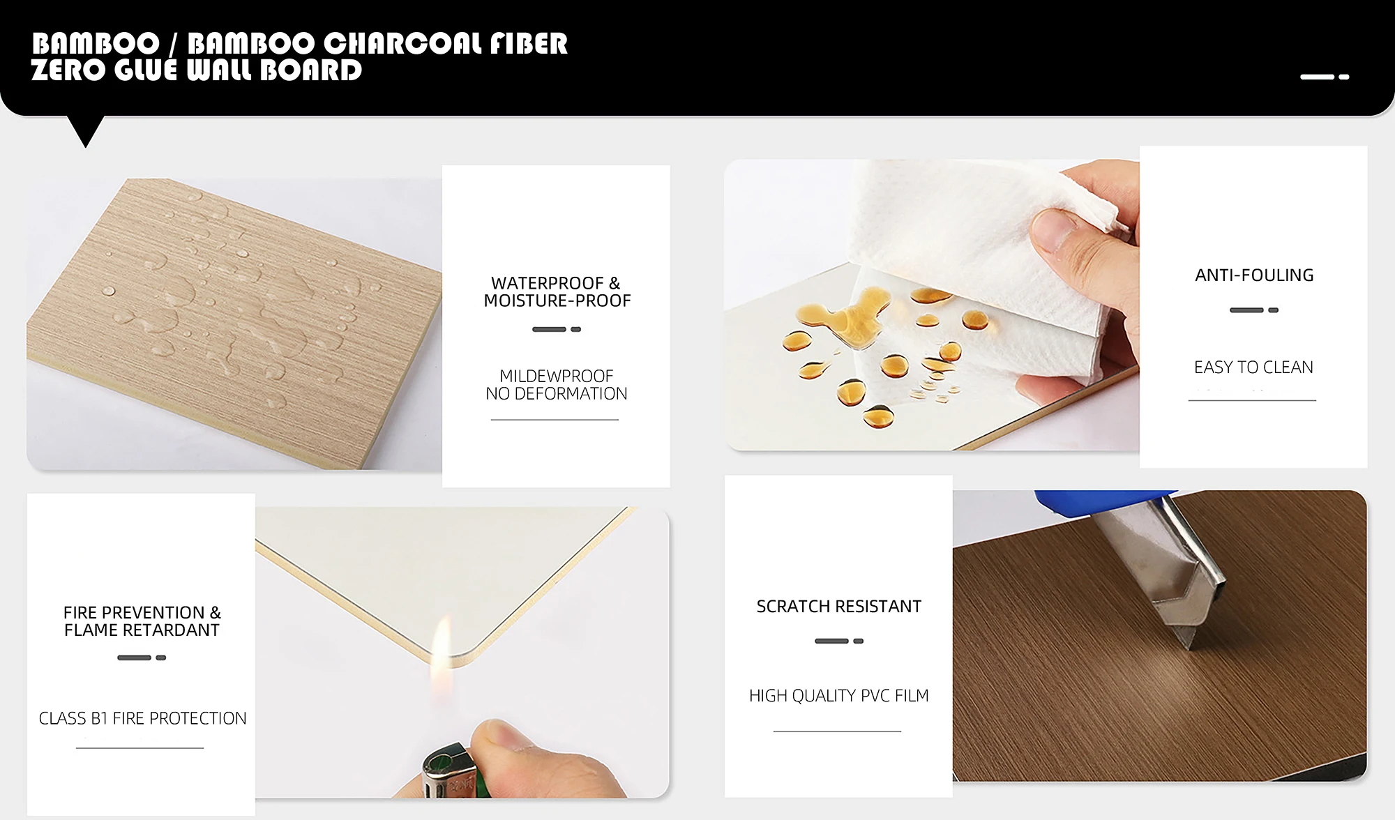 Eco-Friendly Composite Fiber Metal Texture Carbon Crystal / Bamboo Charcoal Wood Veneer Wall Panel Board