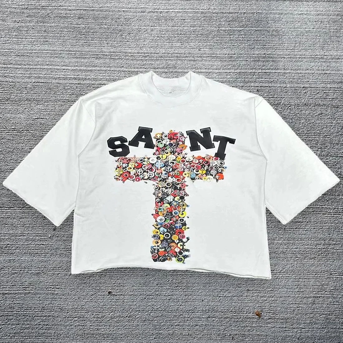Custom High Quality DTG print 250gsm cropped graphic boxy fit Heavyweight cotton seamless sleeve tshirt  for luxury streetwear