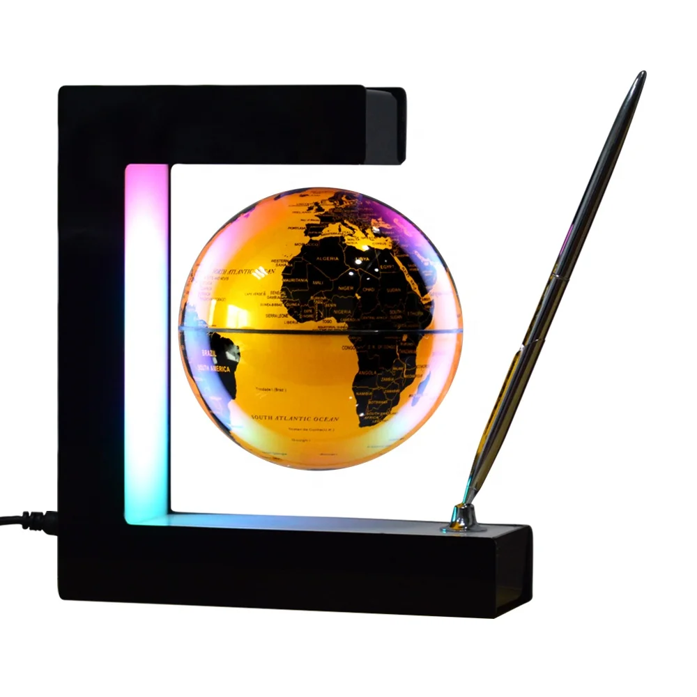 New E shape magnetic floating and rotating 106mm globe with decorative pen