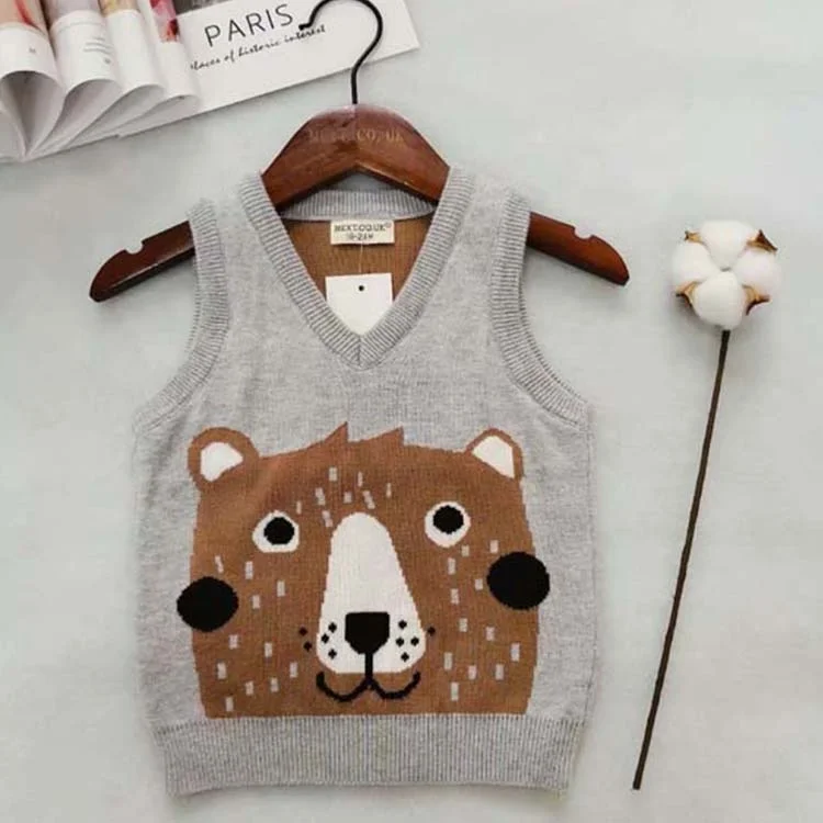 New arrival kids fall round neck cute cartoon bear sweater vest