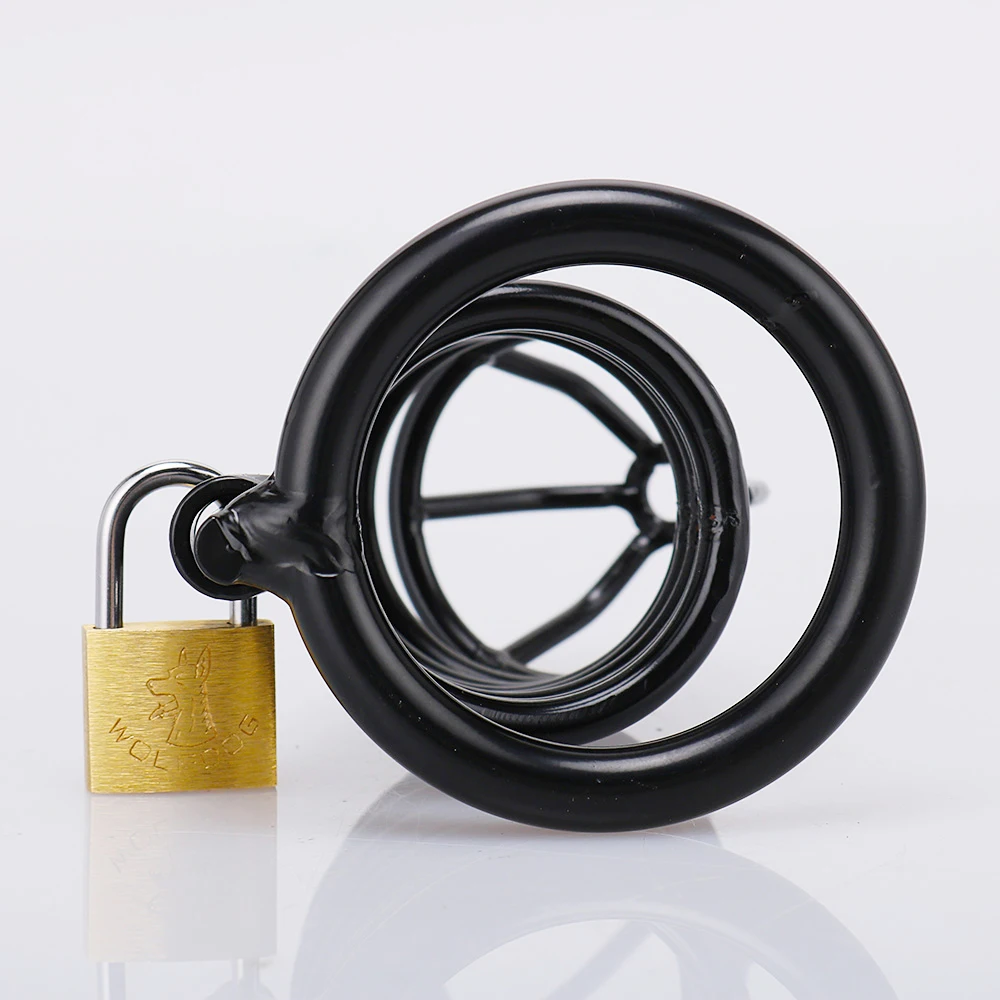 
Aimitoy Bondage Unique Design Manganese Steel Male Chastity Lock Cage Scrotum Ring Glans Rings Men Steel metal chastity cage 