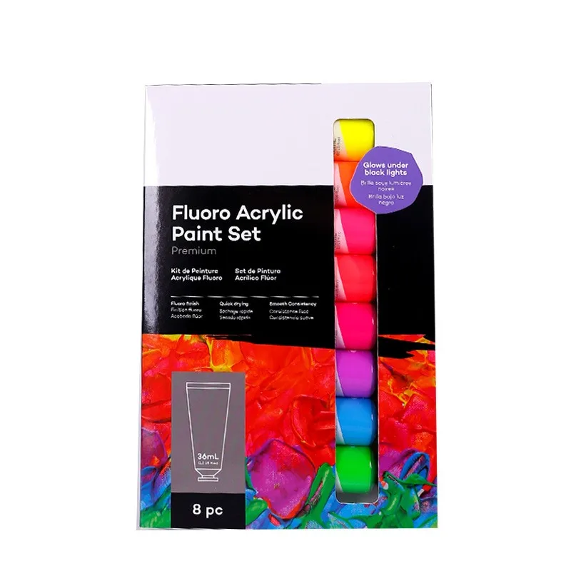 wholesale 8 colors 18ml high shaping Acrylic Paint Set Fluorescent metal acrylic cross-border acrylic paint