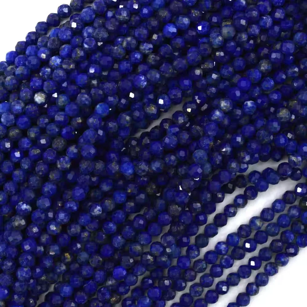 2mm 3mm 4mm Natural Grade 3A Round Brilliant Cut Shiny Lapis Lazuli Beads Natural Lapis Lazuli Faceted Loose Beads