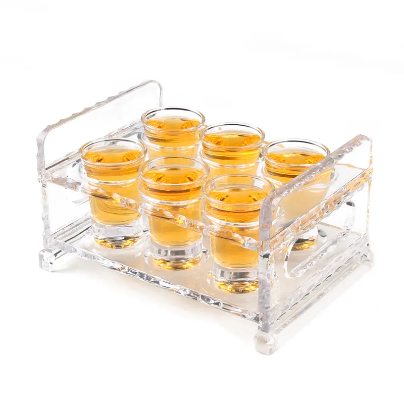 6/12pcs set Clear Shot Glass with Display Rack Acrylic Shot Glass Holder with 6PCS 30ml 1oz Glass Shot Glasses
