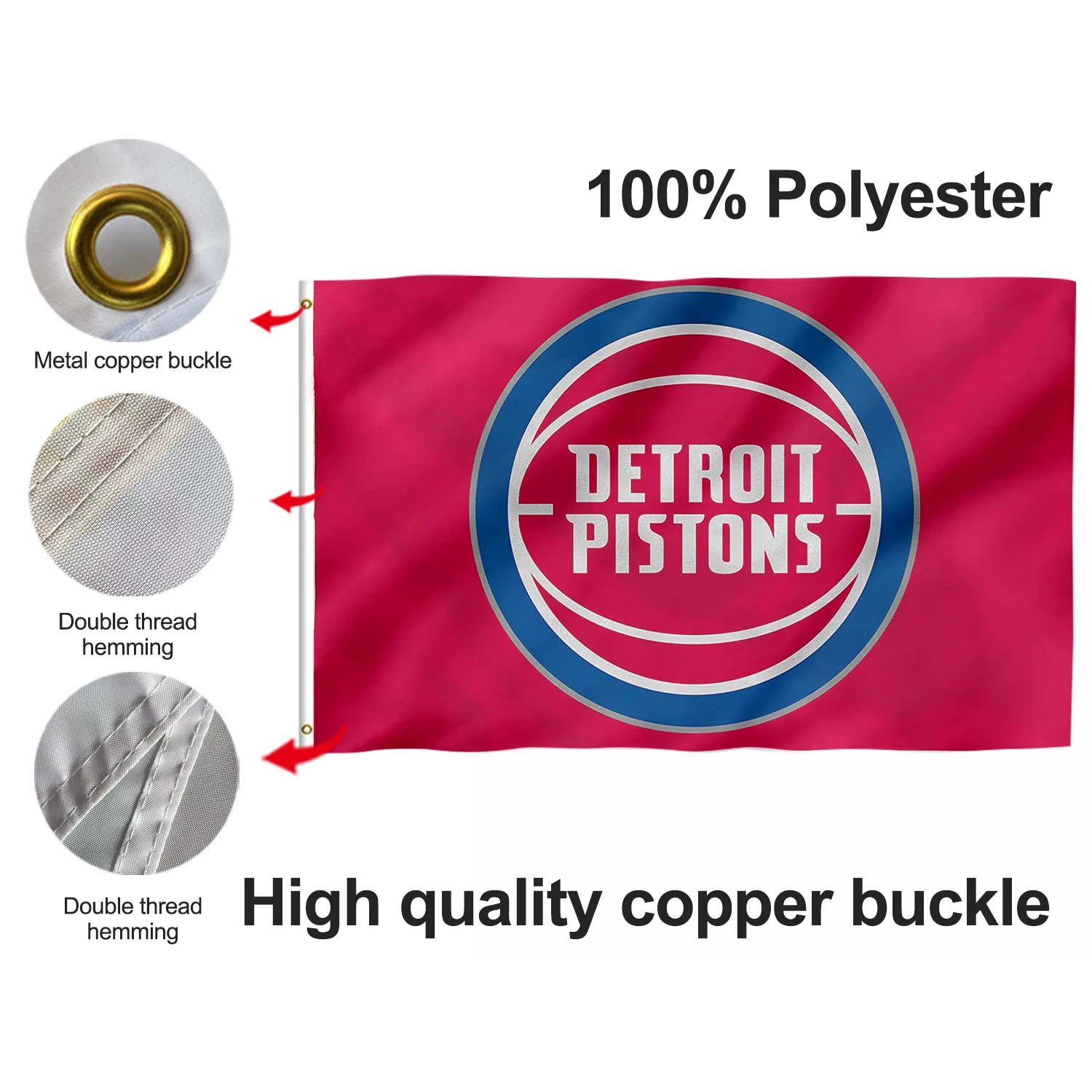 Promotional Product NBA Fast Delivery Factory Custom 3x5ft 100%Polyester Durable Sporting Event Custom Detroit Pistons Flags