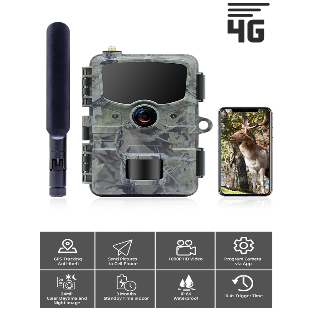 24mp 30mp 2 4 дюймов 1080P 4G LTE IP66 Водонепроницаемая уличная охотничья камера 4g trail