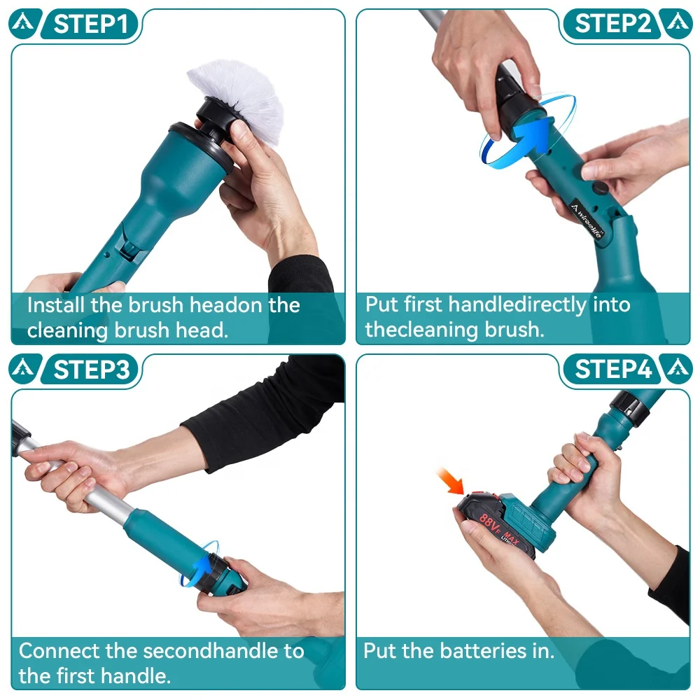 Wireelife 2400RPM Electric Spin Scrubber 8IN1 Electric Cleaning Brush Extension Handle Cleaning Tool