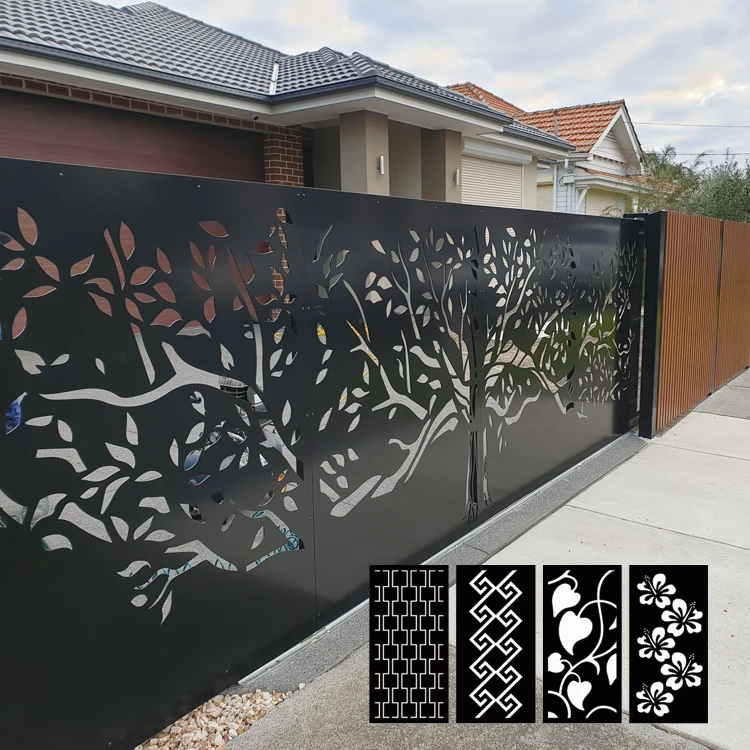 Black Laser Cut Decorative Aluminum Privacy Panels Designs For Fence Screen And Pergola