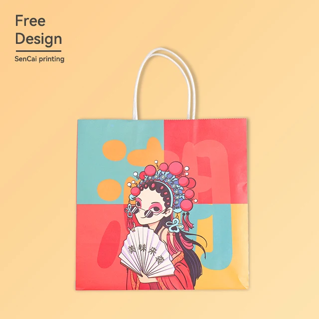 Hot Sale ECO Friendly Materials Bag Custom LOGO Text Pattern Bag White Kraft Paper Bag