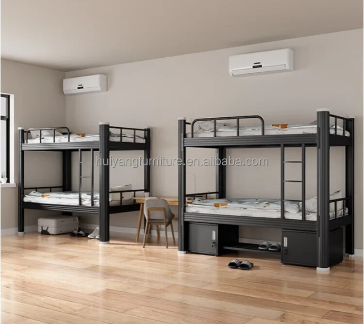 Steel Furniture Metal Detachable Bunk Bed 2 Tiered Bed Easy Assemble  With Under Bed Cabinet