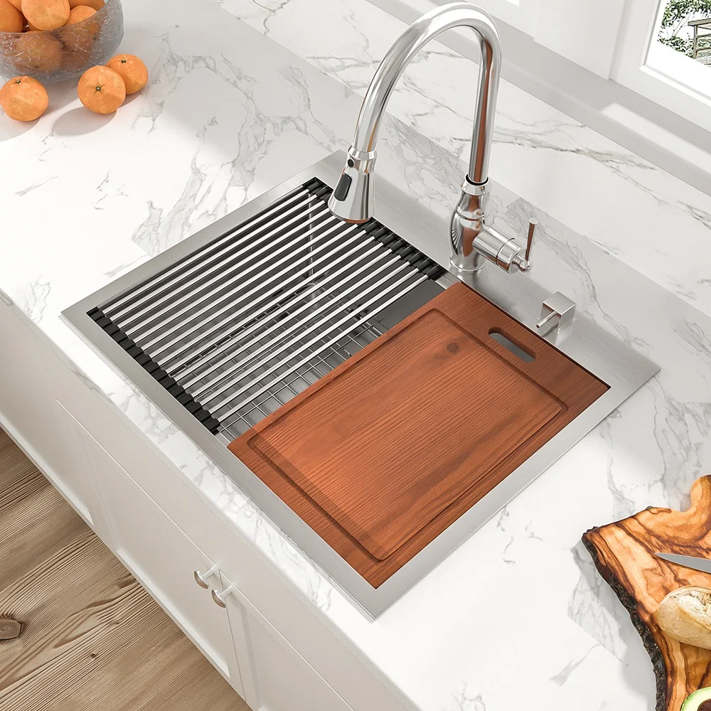 Household 304 Stainless Steel Sink with Simple Single Sink Design and Drain Rack Multifunctional Kitchen Stainless Steel Sink