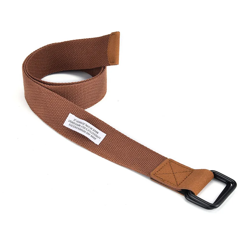 New canvas belt, black fusion double buckle belt for students, young men and women outdoor casual belt