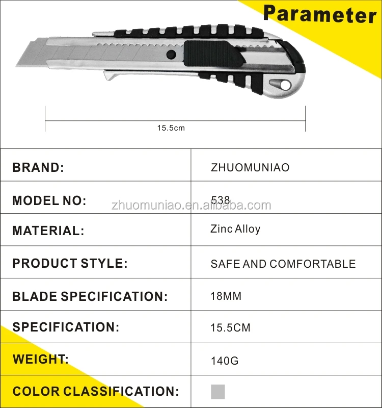 High Quality Zinc Alloy Heavy Duty Knife 18MM Utility Knife Safety Box Cutter
