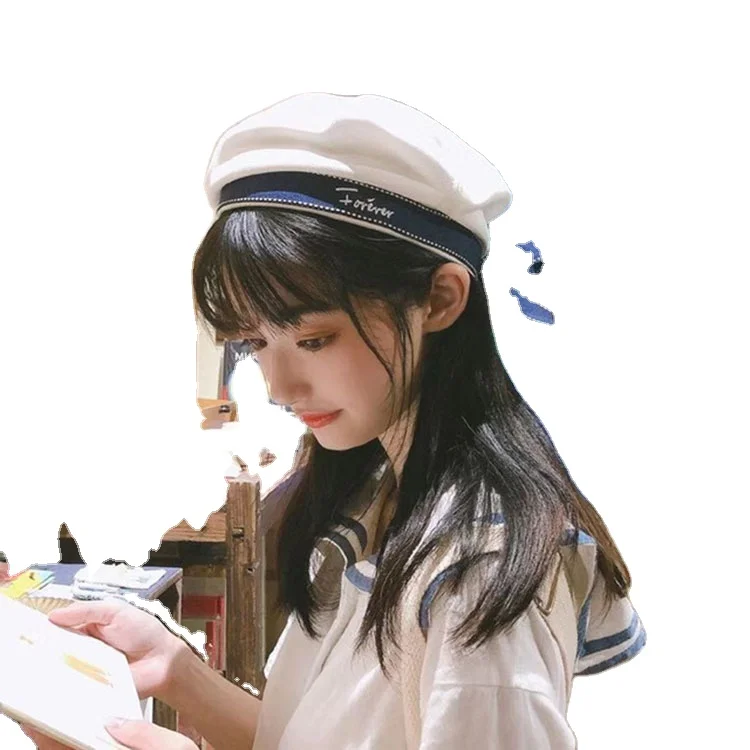 Ribbon Sailor Hat Beret Custom Embroidered Logo Lovely Girls Bere Wholesale Cotton Beret Hats Cap For Ladies