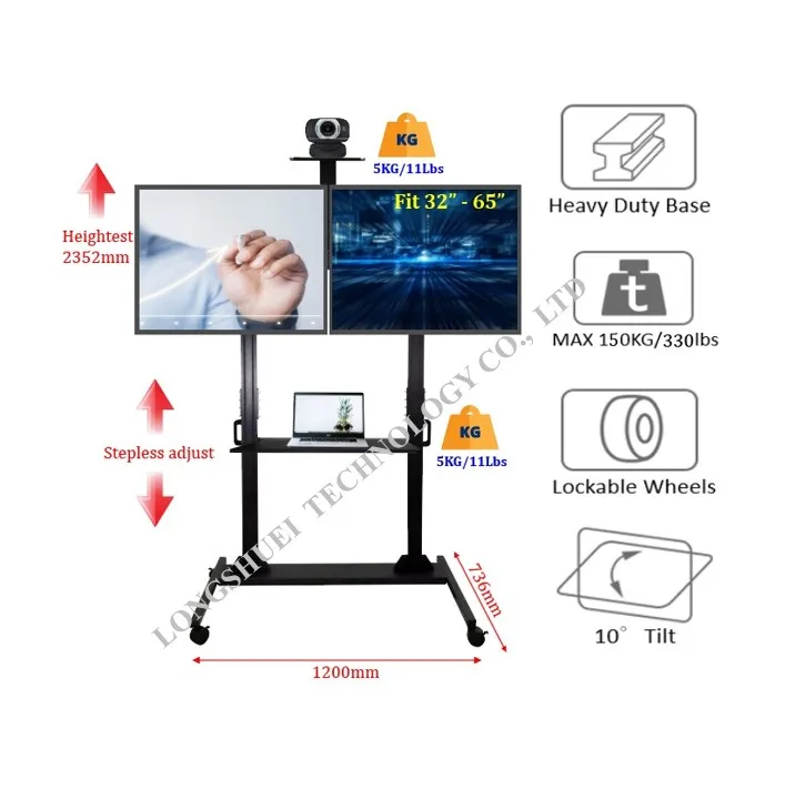 mobile tv stand with mount rolling tv cart