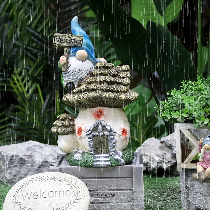 Redeco Amazon Cute Wholesale Garden Gnomes Magnesium Oxide Led Solar Magnesia Gnome Doll For Gifts Home Garden Decoration