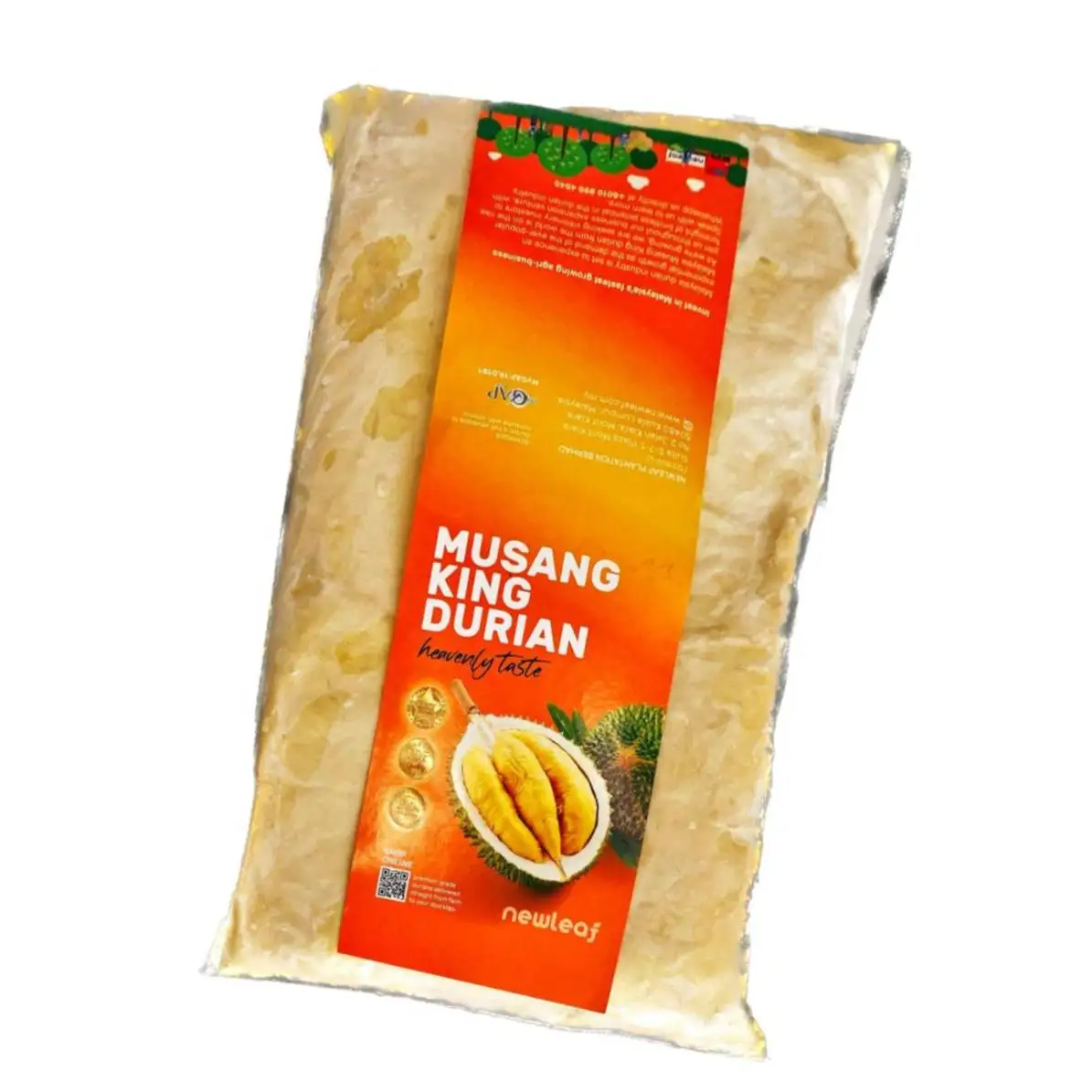 Cheapest Price Malaysia Top Wholesales Supplier Natural Fresh Frozen D197 Musang King Durian Seedless Pulp Vacuum Pack Design