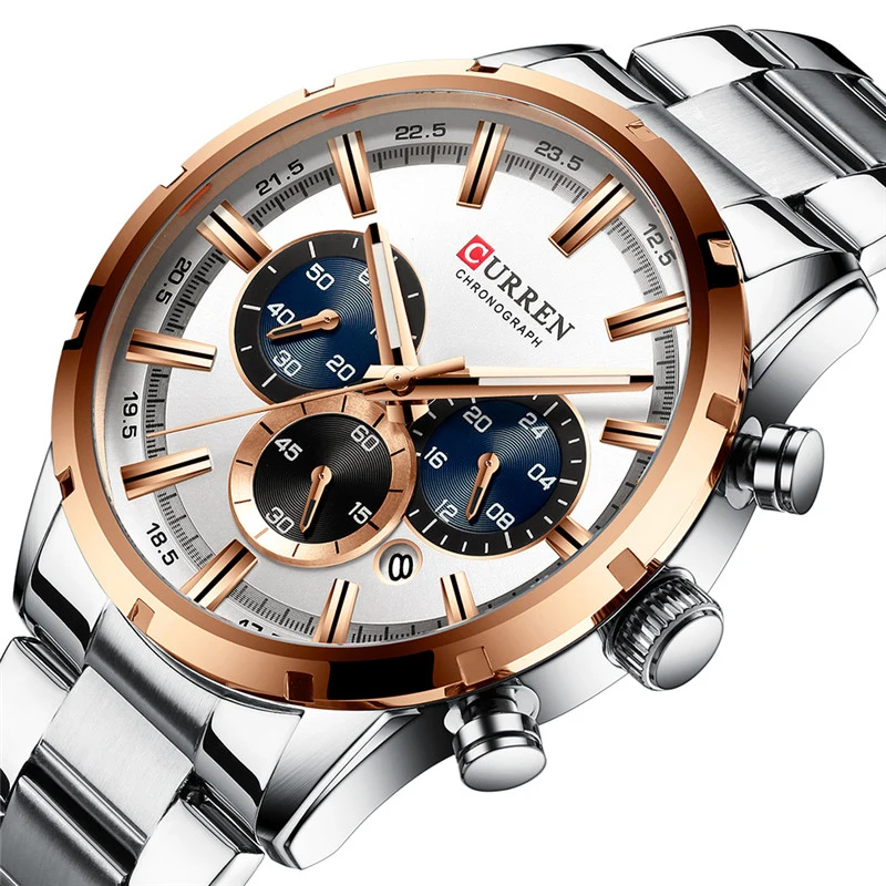 CURREN Man Sport WristWatch Waterproof Chronograph Men Watch Military Army Top Brand Luxury Blue Stainless Steel Male Clock 8355