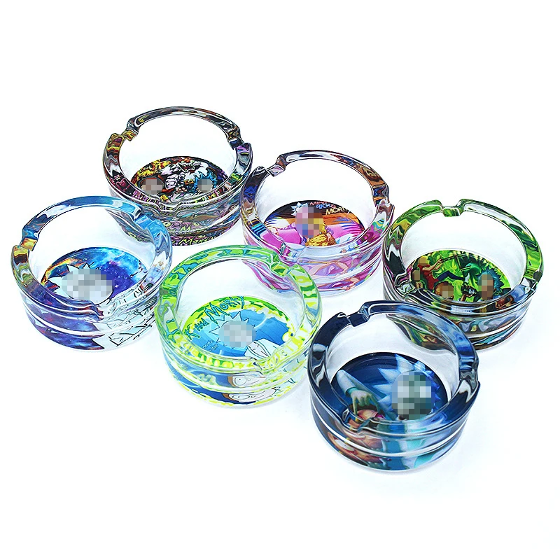 BEYOU Custom Logo 85mm Cartoon Round Smoking Clear Ash Tray Set Crystal Cheap Portable Glass Ashtray For Cigar