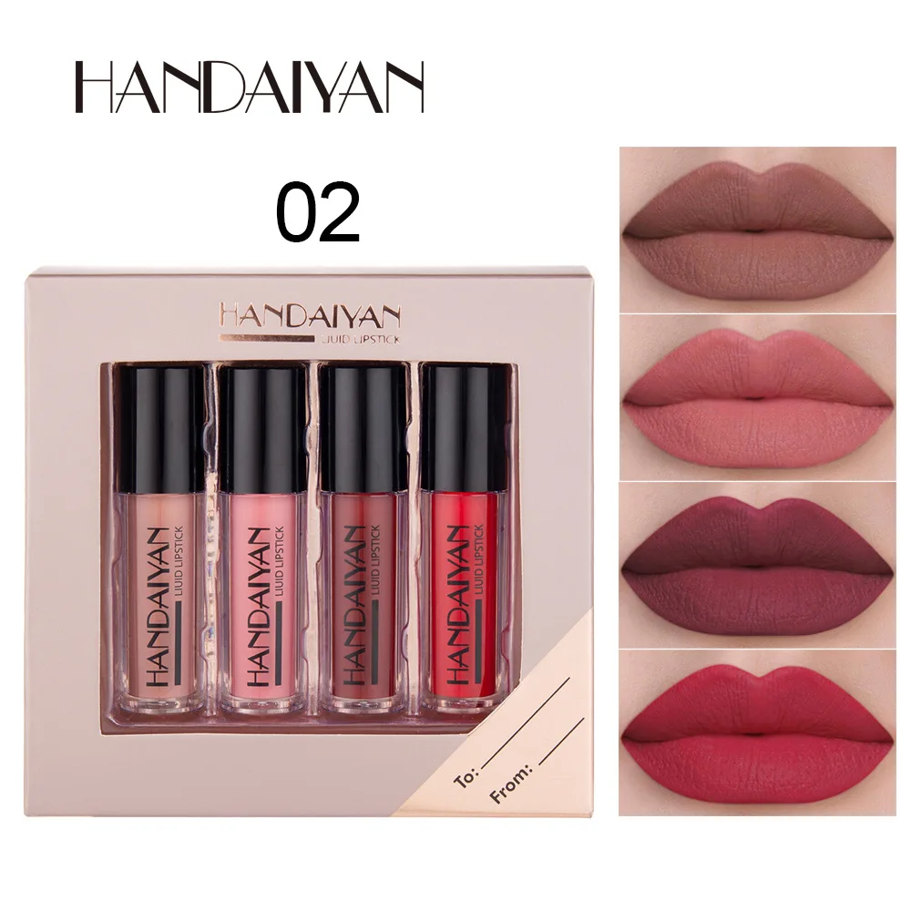 HANDAIYAN 4 pcs Moisturizing Liquid Lipstick  Neutral Colors  Kit Long-lasting and Waterproof mouse velvet mouse velvet lipstick