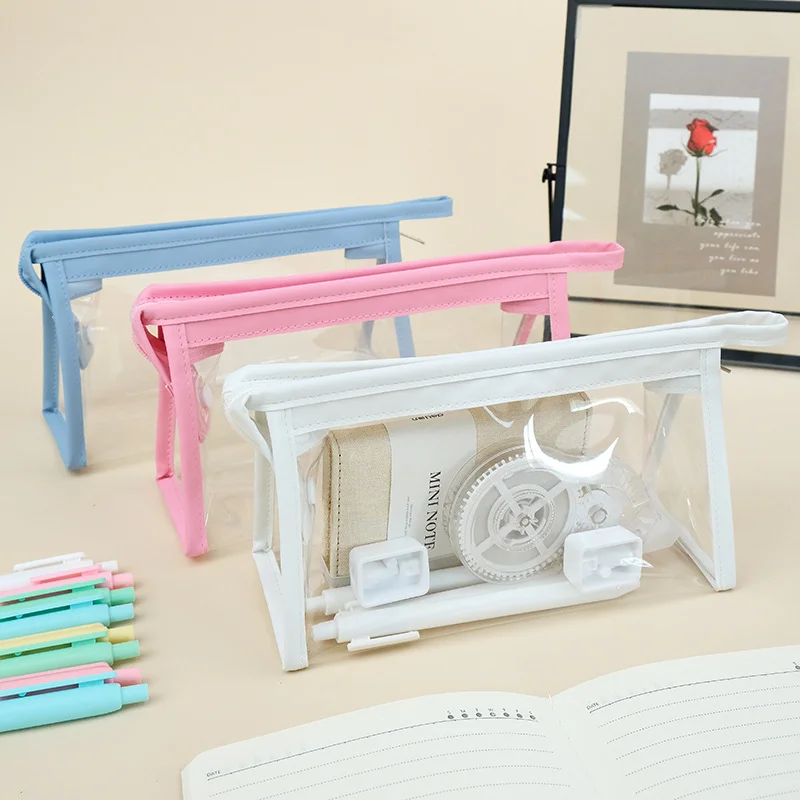 Hot Sale Cheap Cute Beauty Children Student School Pencil Case Bags Stationery Items Custom Clear Plastic PVC Fancy Pencil Bag