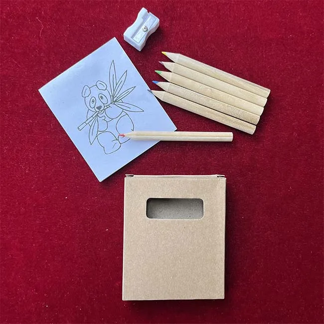 Promotional 3.5 Inch Pencils Mini Colored Pencil Set with Custom Logo Packed in Kraft Paper Box Hexagonal Wood Student Pencil