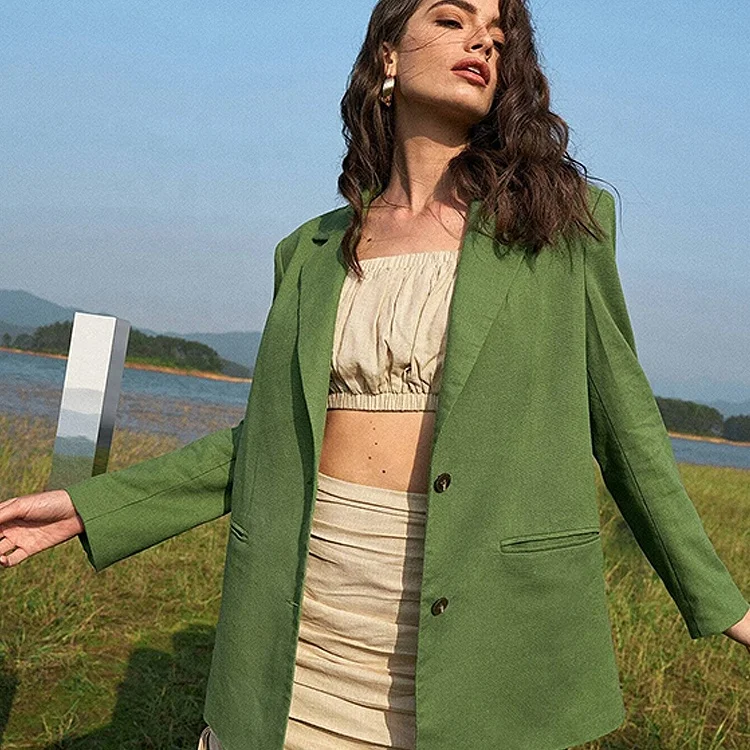 
Wholesale Original Design Custom Notched White Elegant Slim Fit Notch Collar Button Up Jacket Blazer for Office Ladies Women 