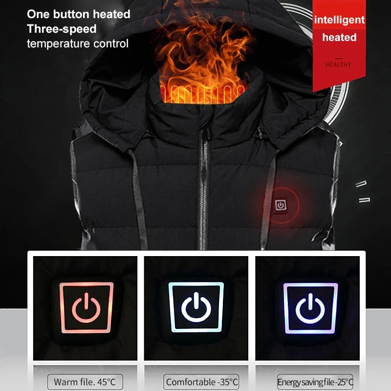 Sidiou Group Detachable Hood Plus Size Puffer Vest Women Men USB Thermal Heated Vest With Hood Zipper Heating Hoody Vest