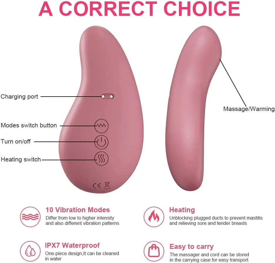 Wholesale Soft Silicone Warming and Vibrating Lactation Massager Vibrator for Breast Pain Relief