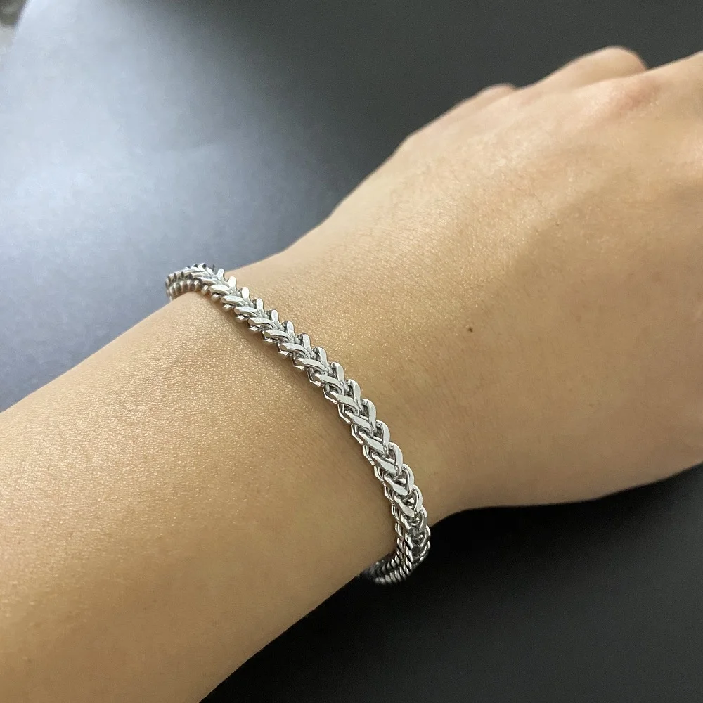 VEROMCA Hiphop Titanium Steel 4mm Bracelet Male 18K Gold Plated Bracelet