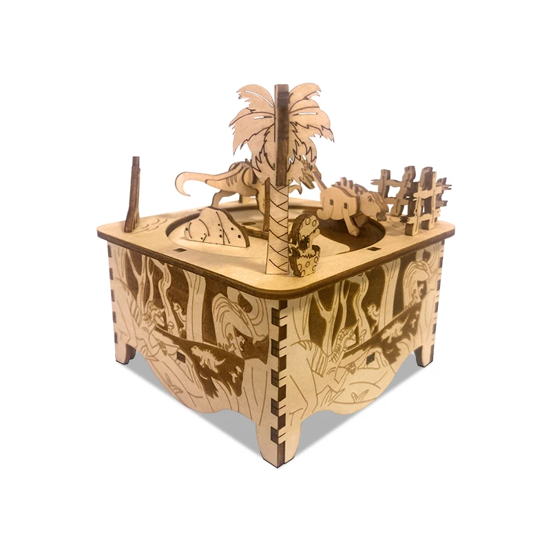 Wholesale Custom Cartoon Dinosaurs World Wooden Music Box 3D Puzzle Jigsaw Wood Dinosaur Toy DIY Creative Crafts Birthday Gifts