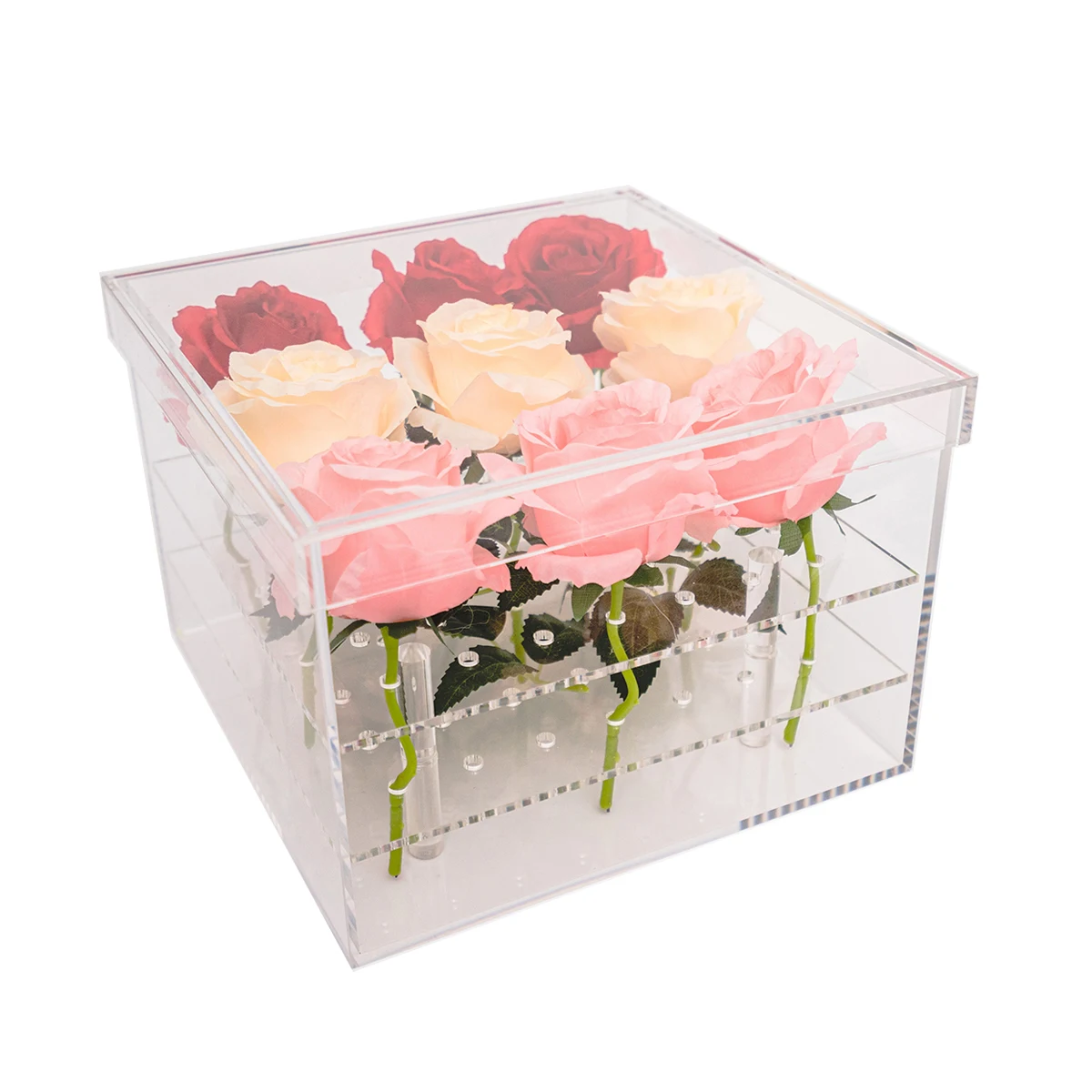 Jewelry Wedding Centerpieces Stand Artificial Flowers Clear Gift Rack Plastic Acrylic Flower Box Display Racks For Flowers